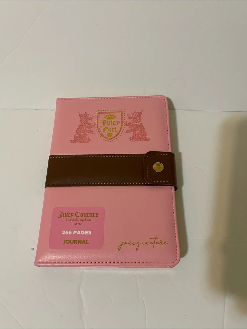 Juicy Couture Pink/Brown Leather Journal w/Scotty Dogs & Snap Closure - NWT **